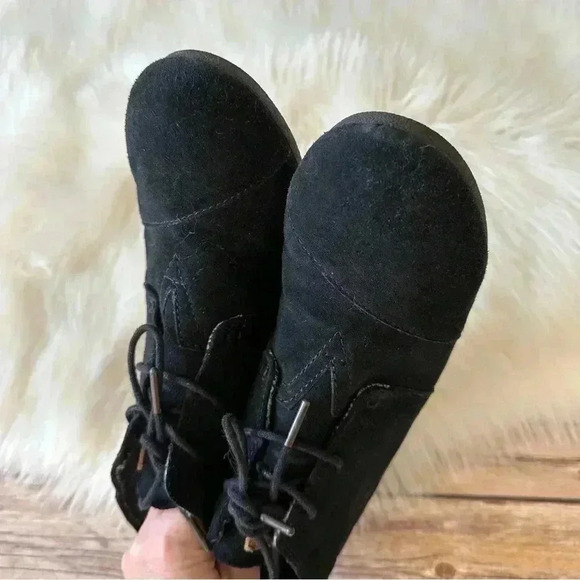 Toms Wedges Booties Shoes Sz 11 Black Suede Leather - Picture 5 of 10